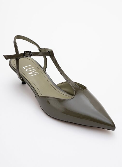 ASHER Haki Rugan Sivri Burun Arkası Açık Kadın Kısa Topuklu Ayakkabı - Görsel 4