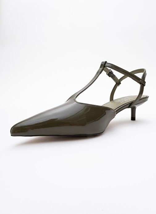 ASHER Haki Rugan Sivri Burun Arkası Açık Kadın Kısa Topuklu Ayakkabı - Görsel 5