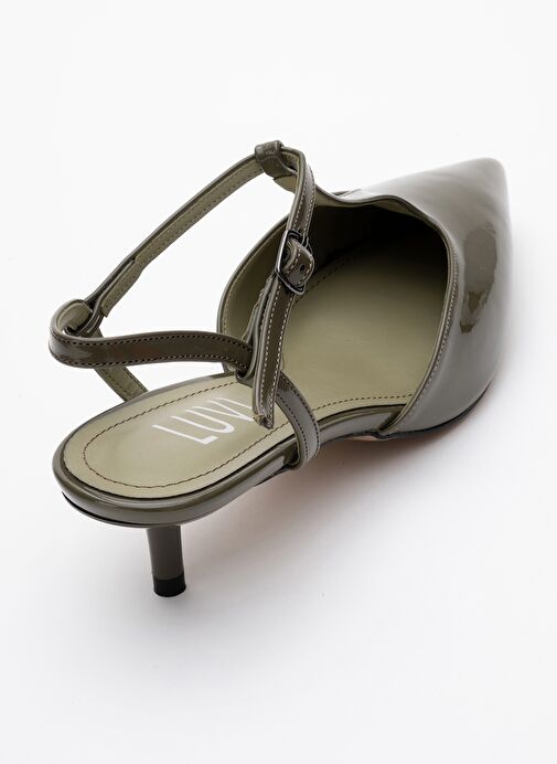 ASHER Haki Rugan Sivri Burun Arkası Açık Kadın Kısa Topuklu Ayakkabı - Görsel 6