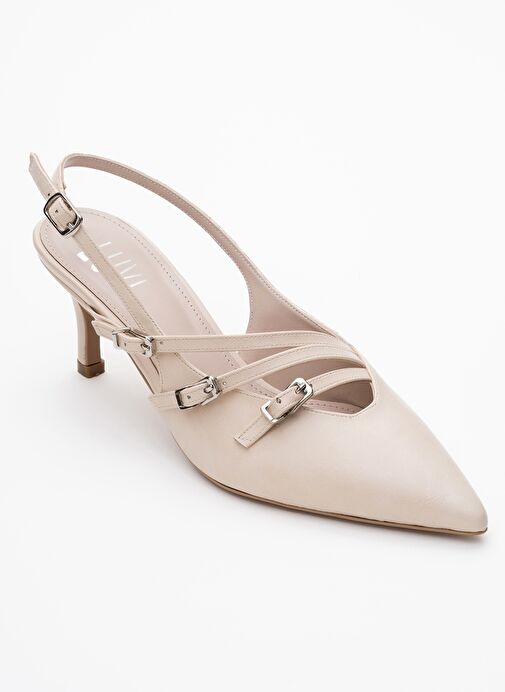 MAGRA Bej Cilt Sivri Burun Arkası Açık İnce Topuklu Kadın Ayakkabı - Görsel 4