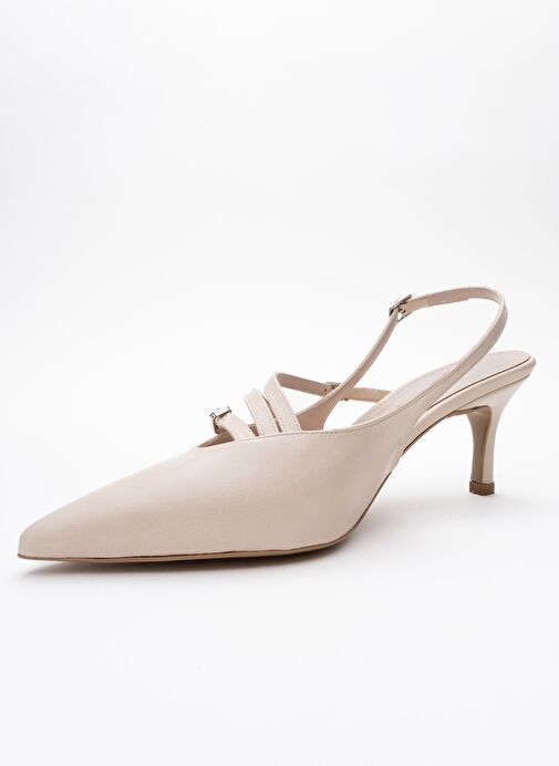 MAGRA Bej Cilt Sivri Burun Arkası Açık İnce Topuklu Kadın Ayakkabı - Görsel 5