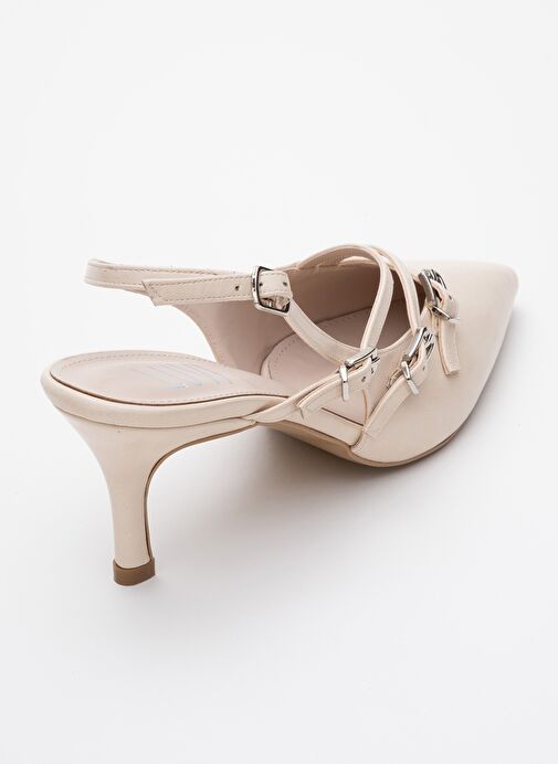 MAGRA Bej Cilt Sivri Burun Arkası Açık İnce Topuklu Kadın Ayakkabı - Görsel 6