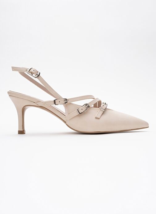 MAGRA Bej Cilt Sivri Burun Arkası Açık İnce Topuklu Kadın Ayakkabı - Görsel 7
