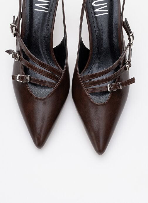 MAGRA Kahverengi Cilt Sivri Burun Arkası Açık İnce Topuklu Kadın Ayakkabı - Görsel 3