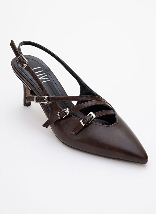 MAGRA Kahverengi Cilt Sivri Burun Arkası Açık İnce Topuklu Kadın Ayakkabı - Görsel 4