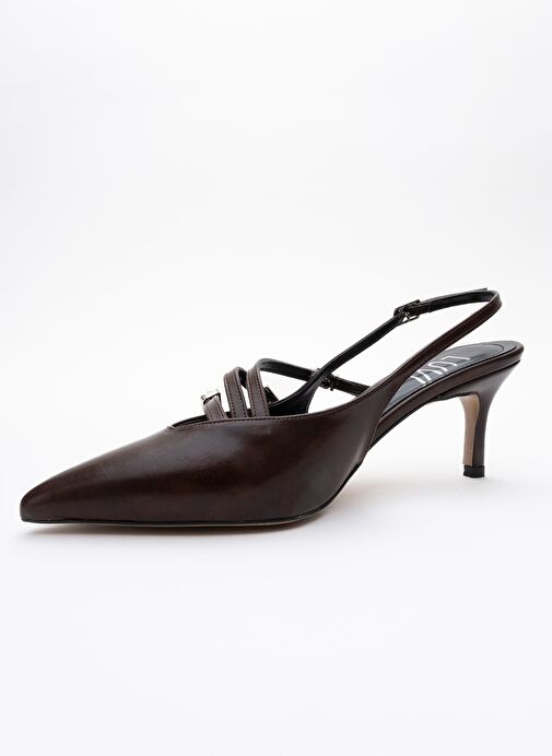 MAGRA Kahverengi Cilt Sivri Burun Arkası Açık İnce Topuklu Kadın Ayakkabı - Görsel 5