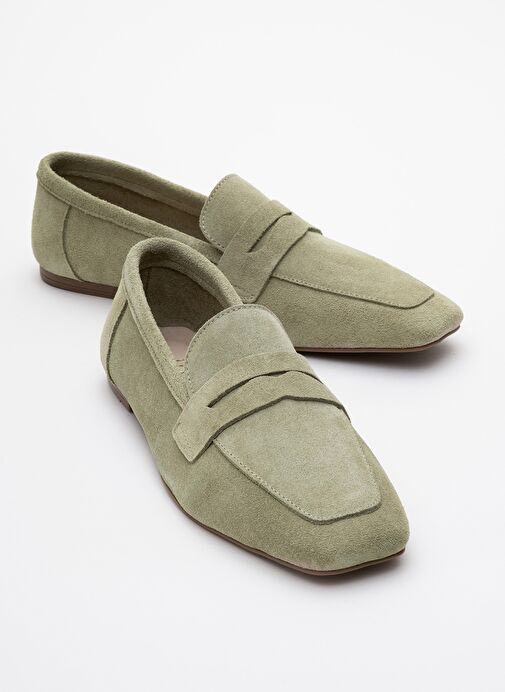 MORNE Yeşil Süet Hakiki Deri Kadın Loafer Ayakkabı - Görsel 2