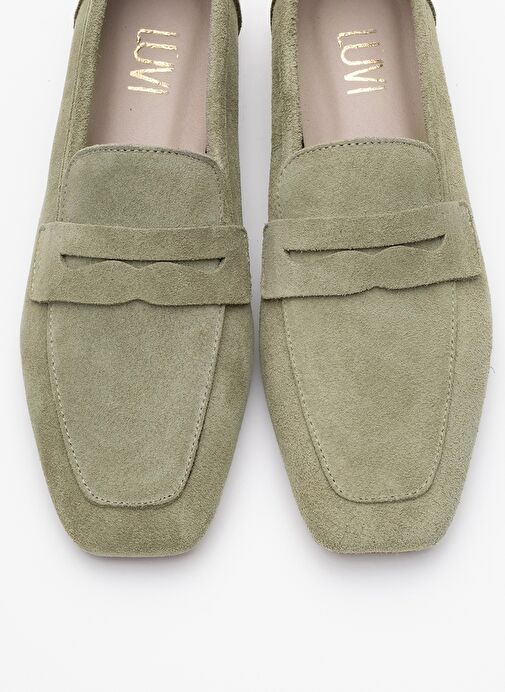 MORNE Yeşil Süet Hakiki Deri Kadın Loafer Ayakkabı - Görsel 3