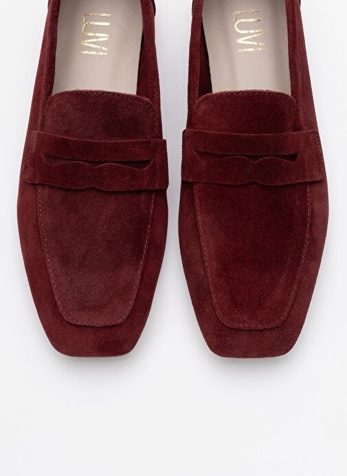 MORNE Bordo Süet Hakiki Deri Kadın Loafer Ayakkabı - Görsel 3