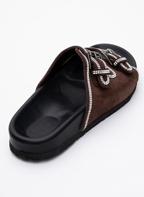 ALLEN Kahverengi Taşlı Hakiki Deri Süet Kadın Terlik - Görsel 6