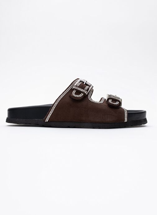 ALLEN Kahverengi Taşlı Hakiki Deri Süet Kadın Terlik - Görsel 7