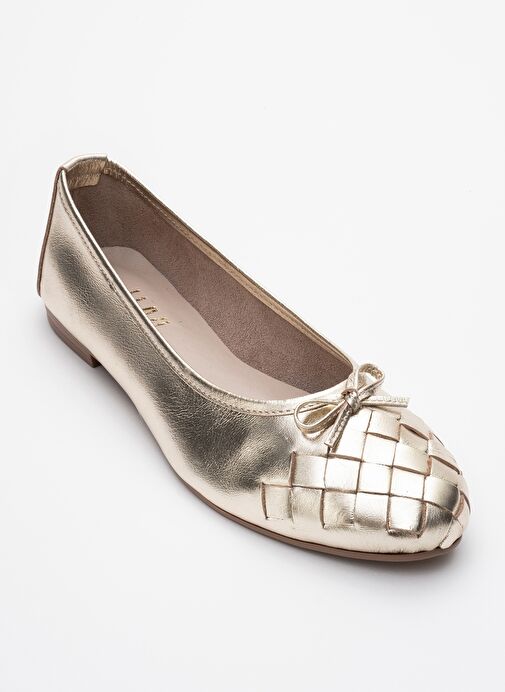 03 Altın Cilt Hakiki Deri Kadın Babet Ayakkabı - Görsel 4