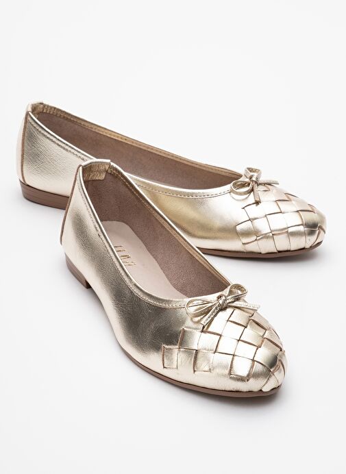 03 Altın Cilt Hakiki Deri Kadın Babet Ayakkabı - Görsel 2