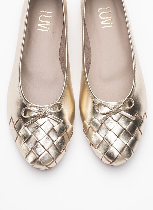 03 Altın Cilt Hakiki Deri Kadın Babet Ayakkabı - Görsel 3