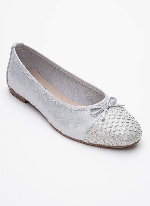 02 Beyaz Simli Hakiki Deri Kadın Babet Ayakkabı - Görsel 4