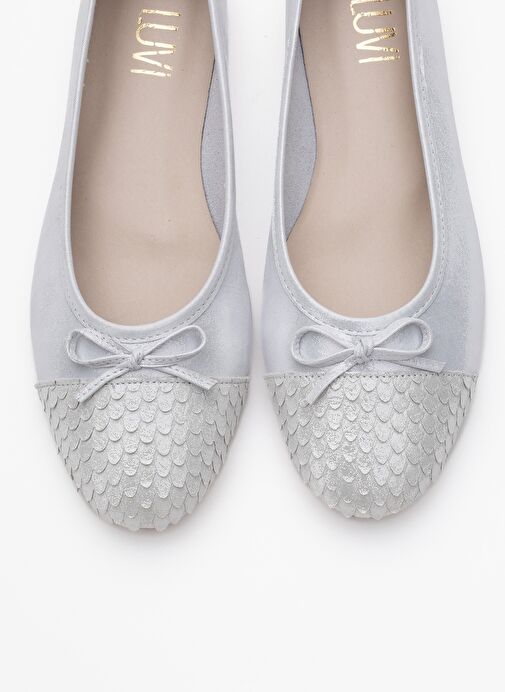 02 Beyaz Simli Hakiki Deri Kadın Babet Ayakkabı - Görsel 3