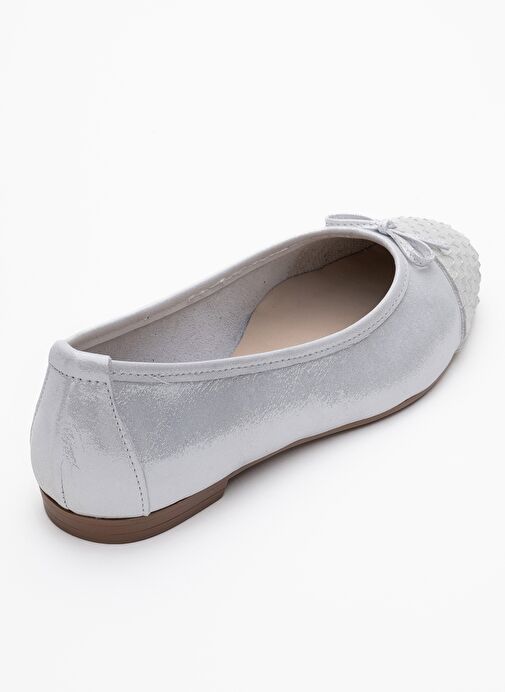 02 Beyaz Simli Hakiki Deri Kadın Babet Ayakkabı - Görsel 6