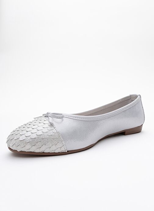 02 Beyaz Simli Hakiki Deri Kadın Babet Ayakkabı - Görsel 5