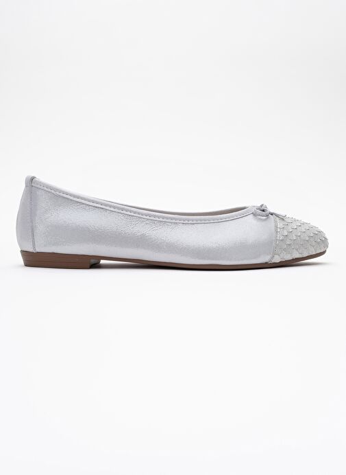 02 Beyaz Simli Hakiki Deri Kadın Babet Ayakkabı - Görsel 7