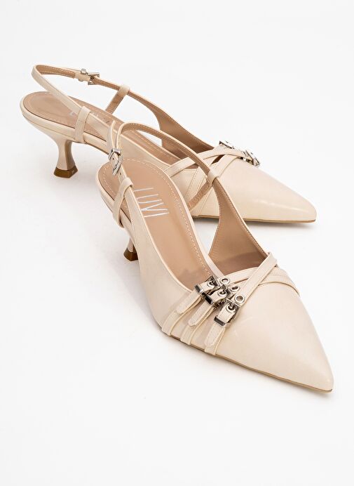 WOSS Bej Cilt Kemer Detaylı Kadın Topuklu Ayakkabı - Görsel 2