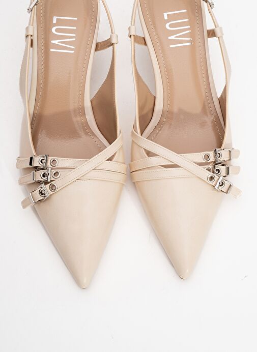 WOSS Bej Cilt Kemer Detaylı Kadın Topuklu Ayakkabı - Görsel 3