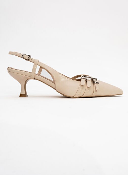 WOSS Bej Cilt Kemer Detaylı Kadın Topuklu Ayakkabı - Görsel 7