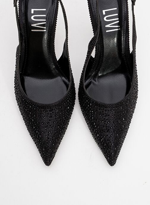 ROYA Siyah Taşlı Sivri Burun Kadın Topuklu Ayakkabı - Görsel 3