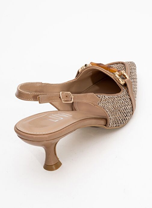 OSCA Koyu Bej Hasır Tokalı Sivri Burun Kadın Topuklu Ayakkabı - Görsel 6