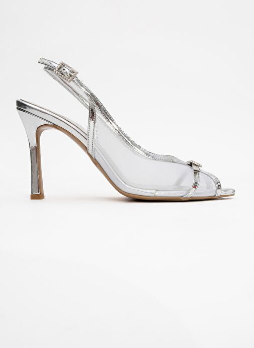 ELYSE Gümüş Rugan Fileli Kadın Yüksek Topuklu Abiye Ayakkabı - Görsel 7