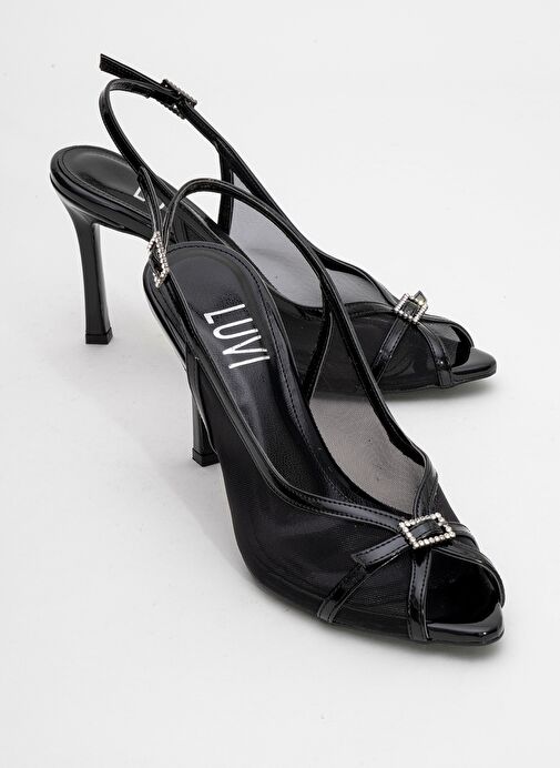 ELYSE Siyah Rugan Fileli Kadın Yüksek Topuklu Abiye Ayakkabı - Görsel 2