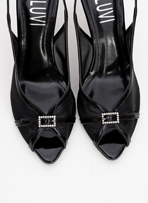 ELYSE Siyah Rugan Fileli Kadın Yüksek Topuklu Abiye Ayakkabı - Görsel 3