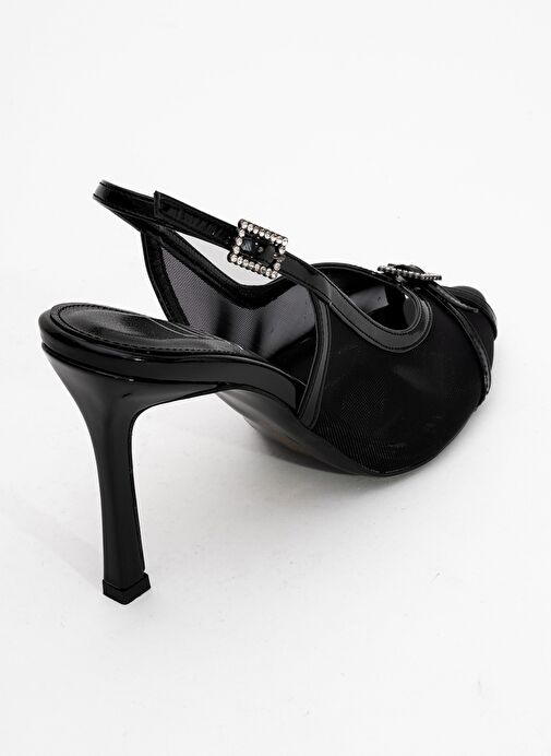 ELYSE Siyah Rugan Fileli Kadın Yüksek Topuklu Abiye Ayakkabı - Görsel 6