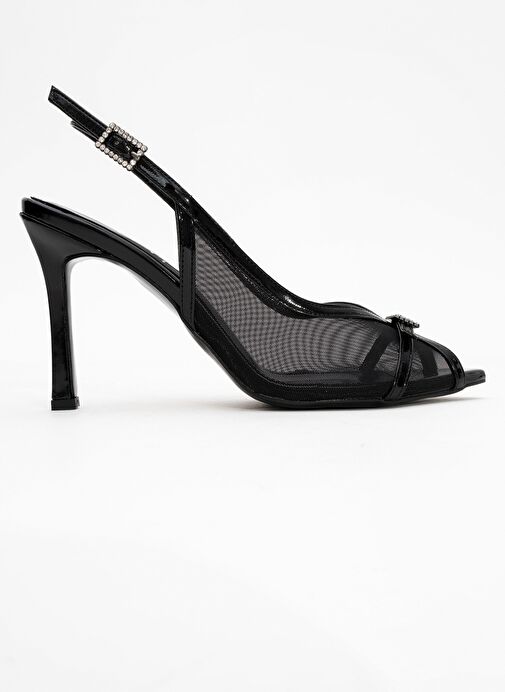 ELYSE Siyah Rugan Fileli Kadın Yüksek Topuklu Abiye Ayakkabı - Görsel 7