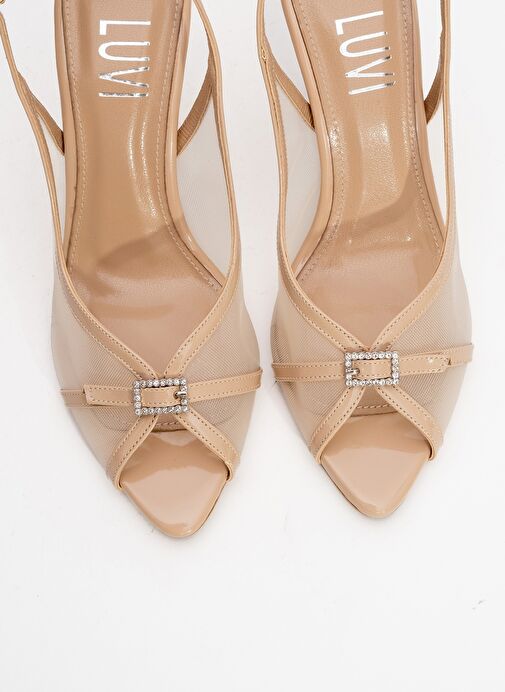 ELYSE Bej Rugan Fileli Kadın Yüksek Topuklu Abiye Ayakkabı - Görsel 3