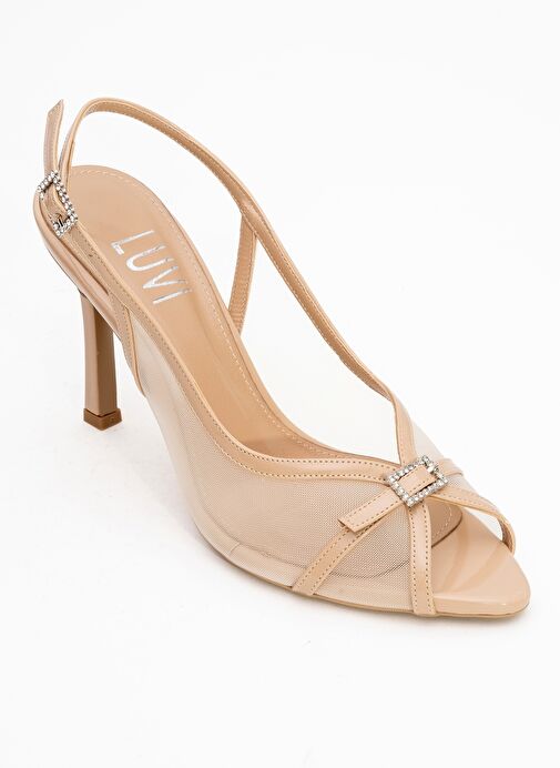 ELYSE Bej Rugan Fileli Kadın Yüksek Topuklu Abiye Ayakkabı - Görsel 4