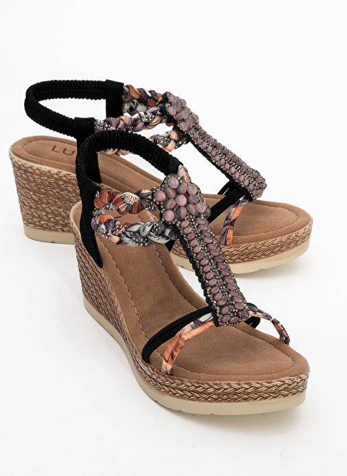 SOGNO Siyah Taşlı Kadın Dolgu Topuklu Sandalet - Görsel 2