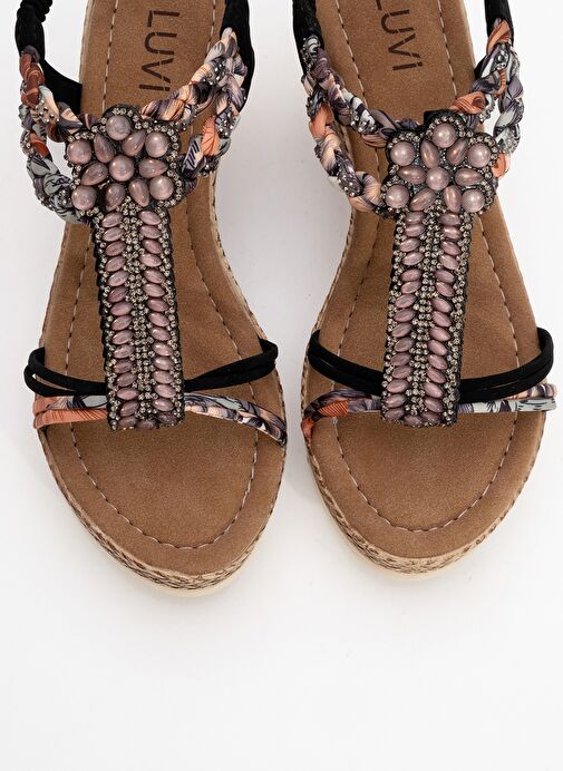 SOGNO Siyah Taşlı Kadın Dolgu Topuklu Sandalet - Görsel 3