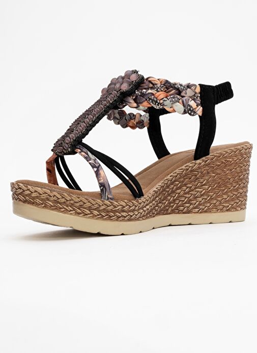 SOGNO Siyah Taşlı Kadın Dolgu Topuklu Sandalet - Görsel 5