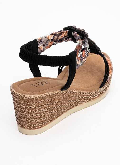 SOGNO Siyah Taşlı Kadın Dolgu Topuklu Sandalet - Görsel 6