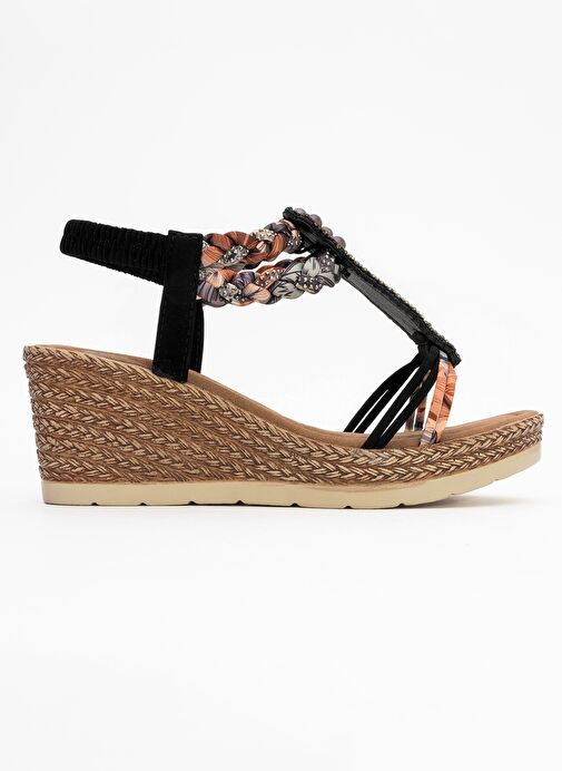 SOGNO Siyah Taşlı Kadın Dolgu Topuklu Sandalet - Görsel 7