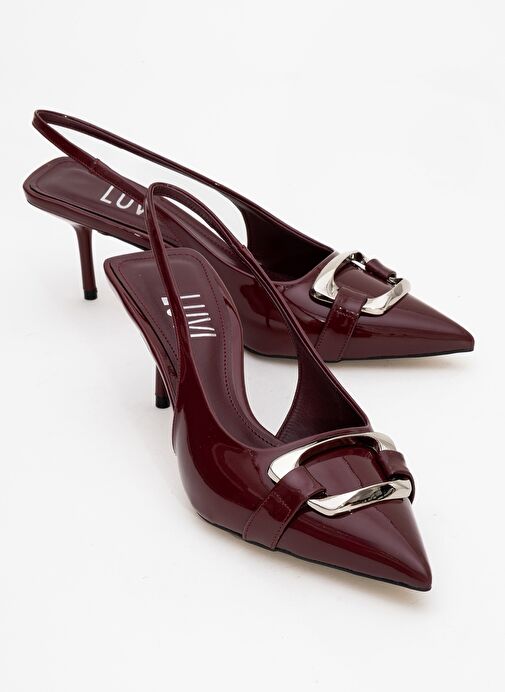 LUSTRE Bordo Rugan Tokalı Sivri Burun Kadın Topuklu Ayakkabı - Görsel 2
