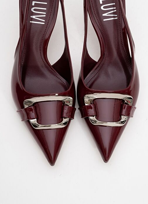 LUSTRE Bordo Rugan Tokalı Sivri Burun Kadın Topuklu Ayakkabı - Görsel 3
