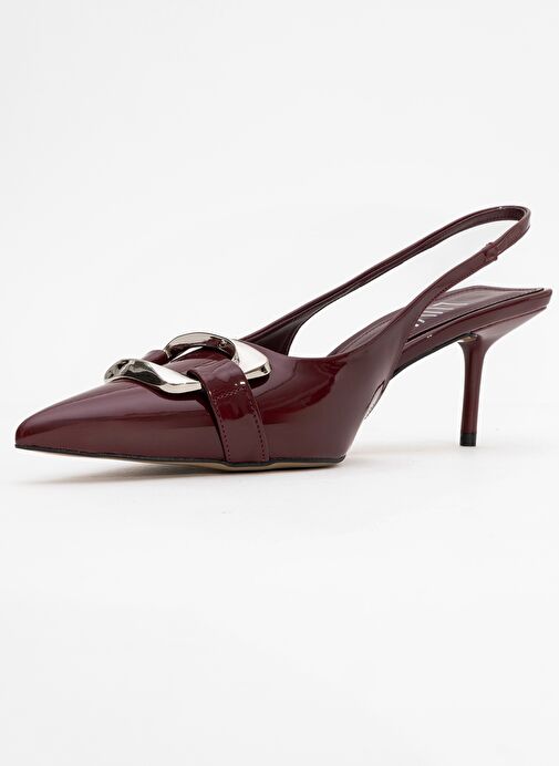 LUSTRE Bordo Rugan Tokalı Sivri Burun Kadın Topuklu Ayakkabı - Görsel 5
