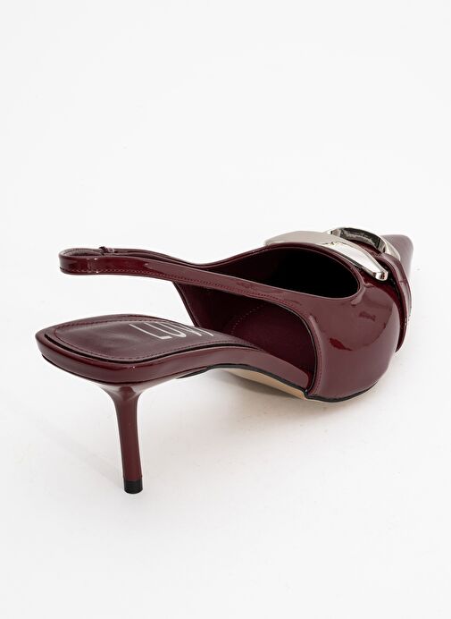 LUSTRE Bordo Rugan Tokalı Sivri Burun Kadın Topuklu Ayakkabı - Görsel 6