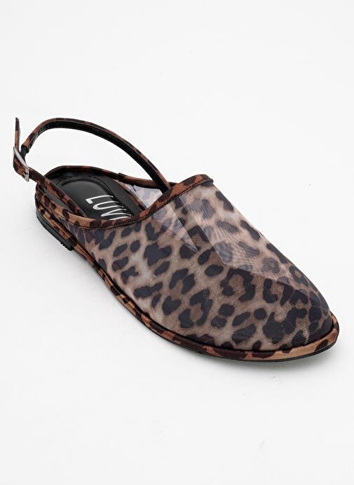 SHEN Siyah Sarı Desenli Fileli Burnu Kapalı Kadın Sandalet - Görsel 4