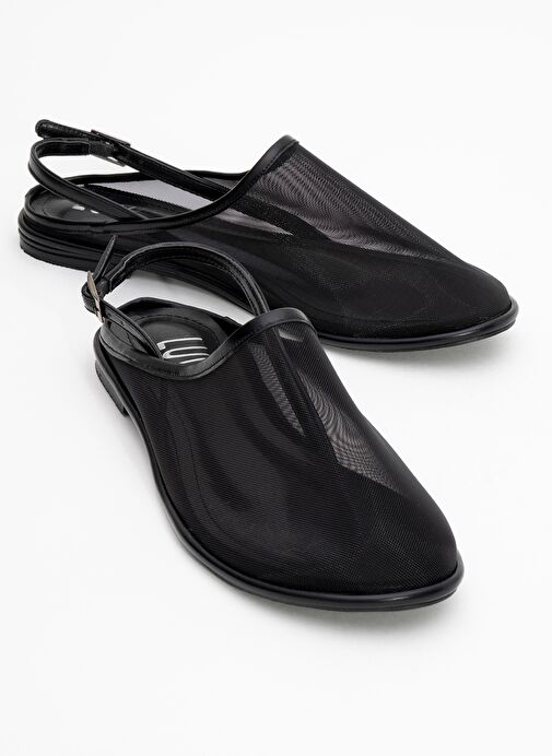SHEN Siyah Fileli Burnu Kapalı Kadın Sandalet - Görsel 2
