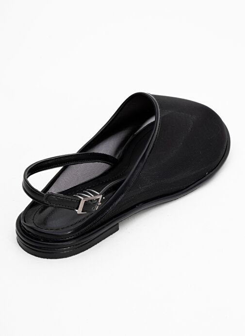 SHEN Siyah Fileli Burnu Kapalı Kadın Sandalet - Görsel 6