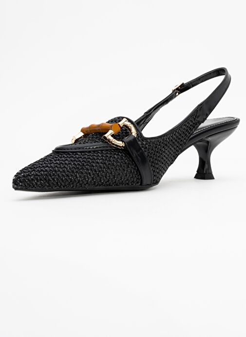 OSCA Siyah Hasır Tokalı Sivri Burun Kadın Topuklu Ayakkabı - Görsel 4