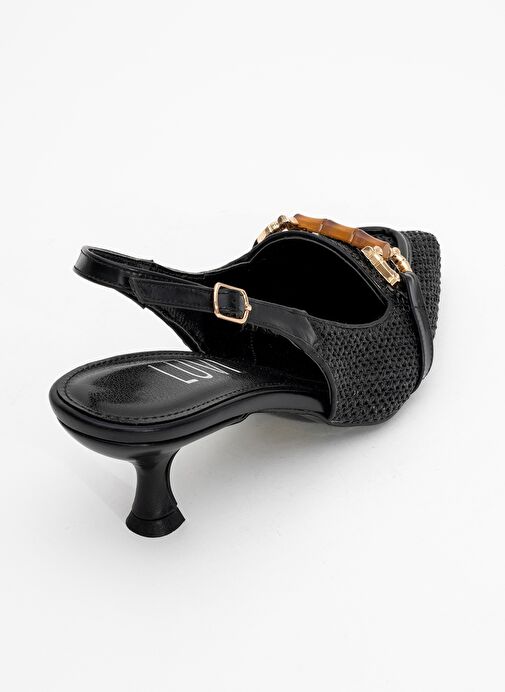 OSCA Siyah Hasır Tokalı Sivri Burun Kadın Topuklu Ayakkabı - Görsel 5