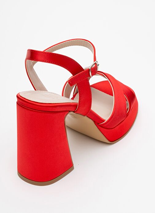 LELLO Kırmızı Saten Kadın Platform Topuklu Ayakkabı - Görsel 6